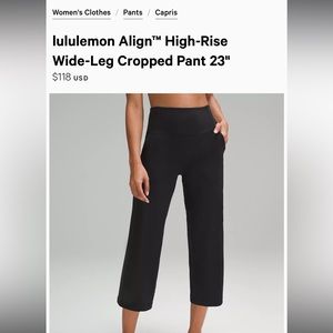 Lululemon Align High-Rise Wide-Leg Cropped Pant 23”